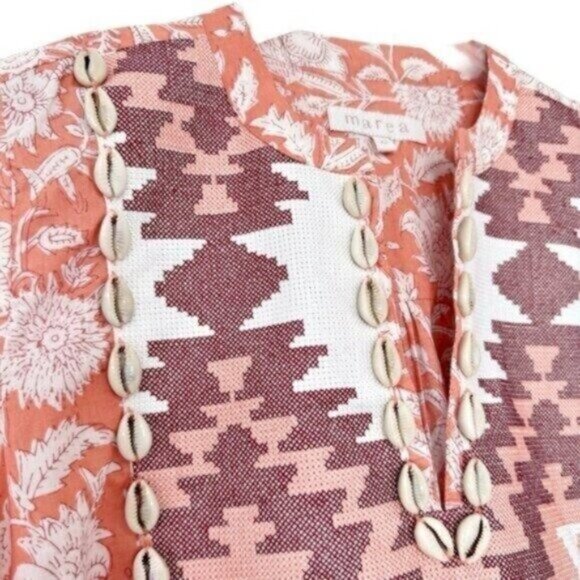 Marea by Liz Joy Olympia Sorbet Floral Print Shell Short Sleeve Kaftan Dress XS - Picture 7 of 12